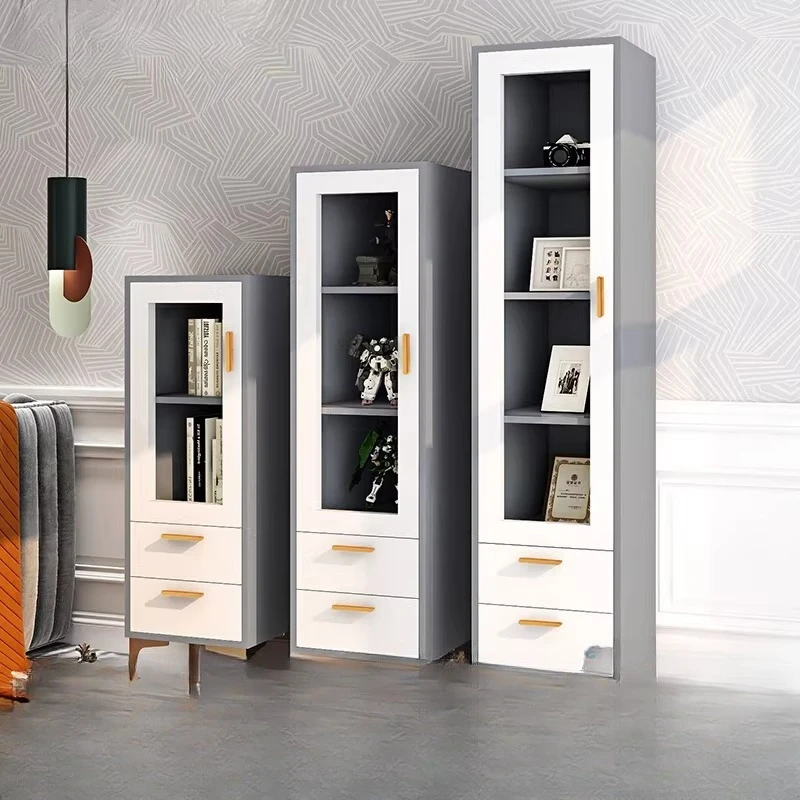 

Nordic simple wall small bookcase floor locker bookcase narrow cabinet glass door bookcase 8F12
