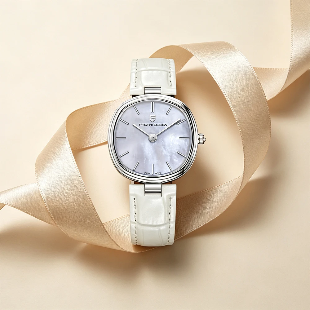 PAGANI DESIGN PD-1825 Women Quartz Watch Miyota GL22 Purple Mother of Pearl Dial Sapphire Glass Navy Blue Leather Strap Ladies