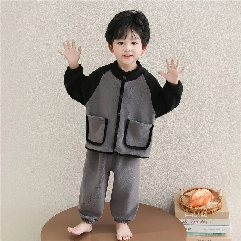 

Новинка 2023 года, детский пижамный комплект из кораллового флиса, термозимняя одежда для сна для мальчиков, утепленный домашний костюм