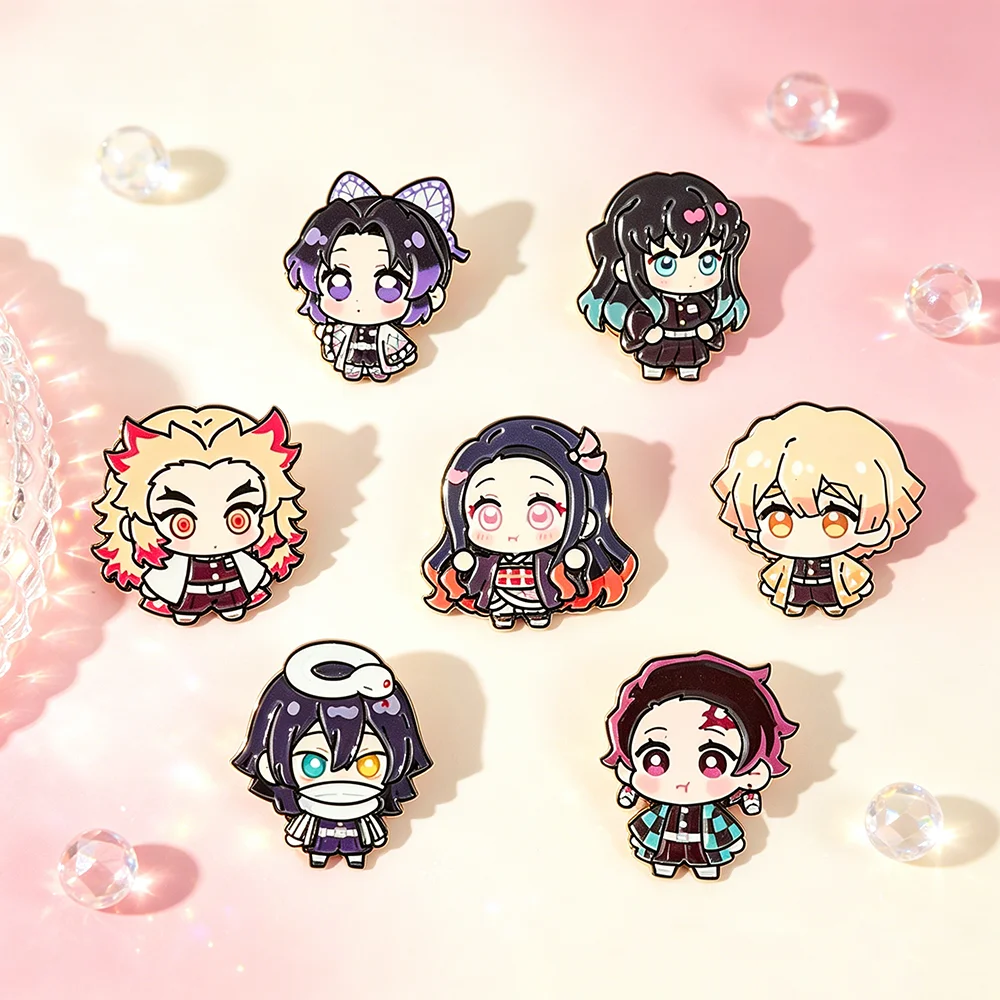 Cartoon Samurai‑Uniform Themed Hard Enamel Pins Chibi Anime Boy Girl Character Metal Lapel Brooch Badges, Decorative Pins