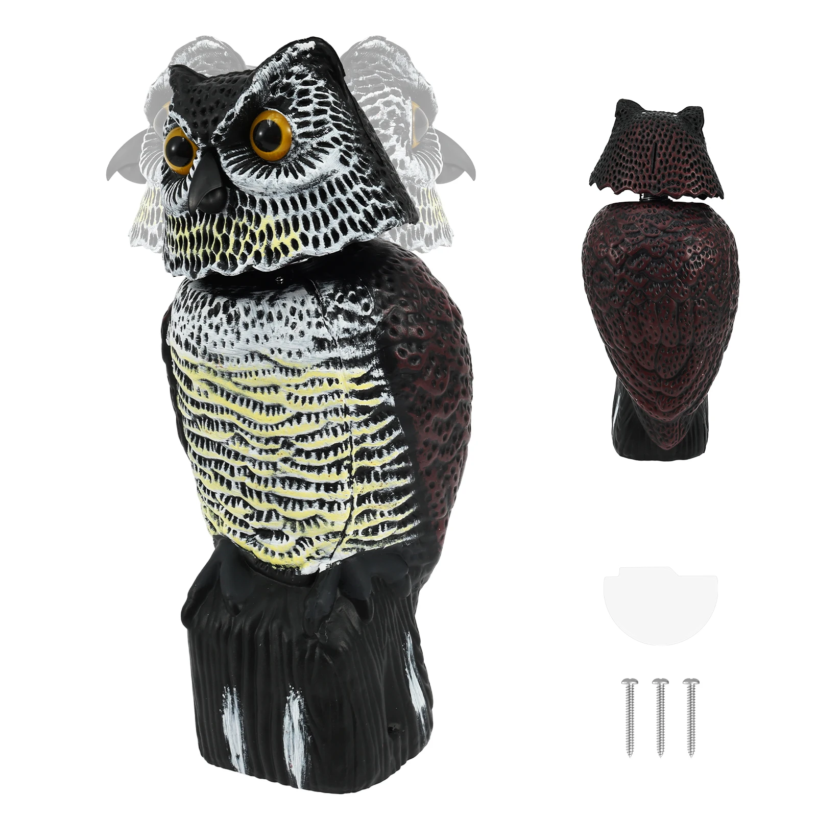 15'' Faux Owl Decoy Weather Resistant Simulation Owl Statue Repellent Pigeon Plastic Owl Statue Bird Deterrent for Yard Rooftop