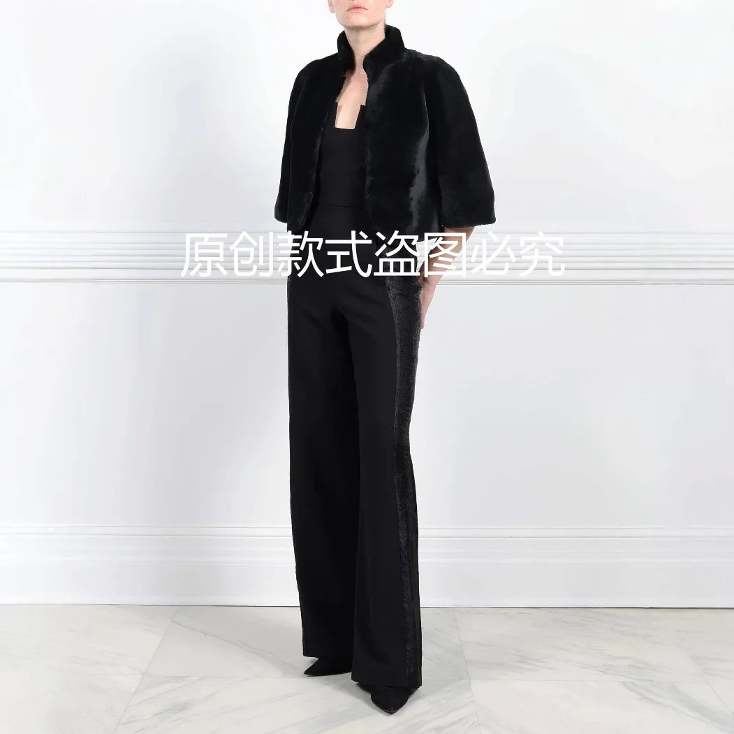 

2025 new imitation fur jacket women's short short-sleeved Republic of China style high-end elegant celebrity imitation Rex rabbi