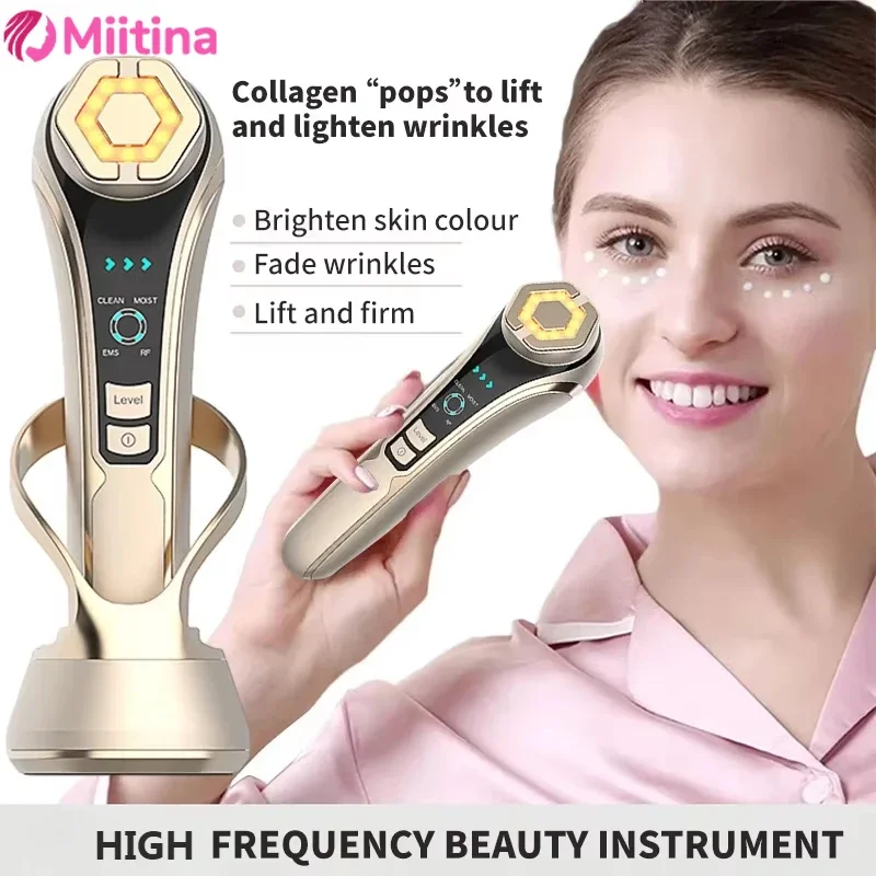 Masażer do twarzy EMS 1200Hz z funkcją liftingu, światłem LED, fototerapią, redukcją zmarszczek, gorącym kompresem, wibracjami, urządzenie anty-aging do pielęgnacji skóry, wielofunkcyjne.