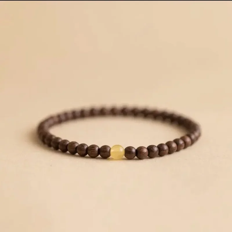 Natural Golden sandalwood bracelet female high oil high density old materials retro style single circle prayer beads