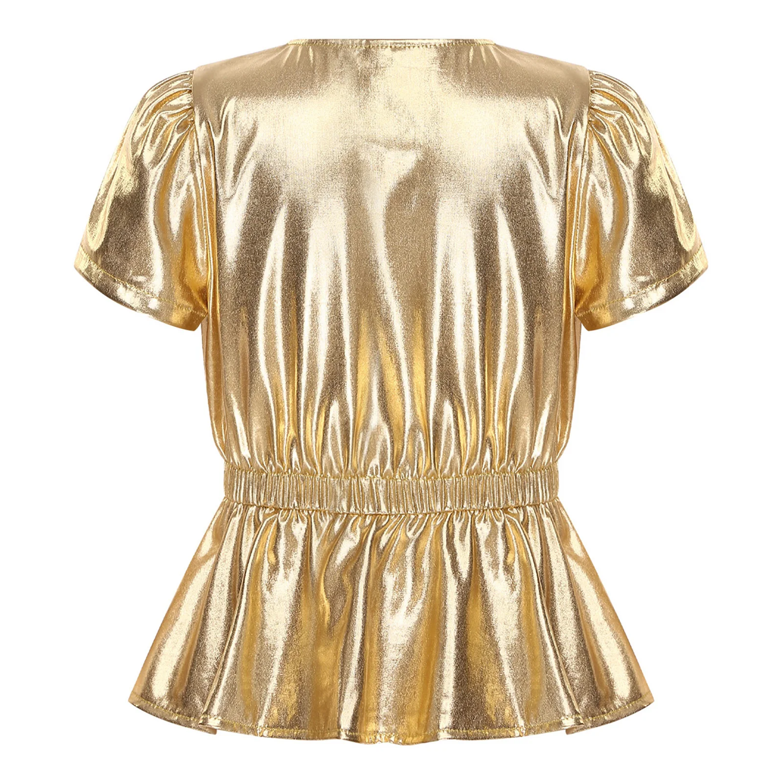 Dynamische danstop voor kinderen, meisjes, met metallic peplumzoom en elastisch tailleontwerp Veelzijdig prestatie-T-shirt voor jazz en hiphop