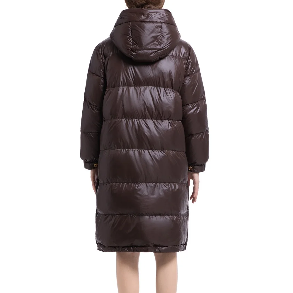 سترة شتوية نسائية لعام 2025 بطول 90 سم، طلاء PU، مشبك معدني، دافئ، بقلنسوة، Y2K موضة جديدة، حمالة صدر سترة عالية الجودة #4