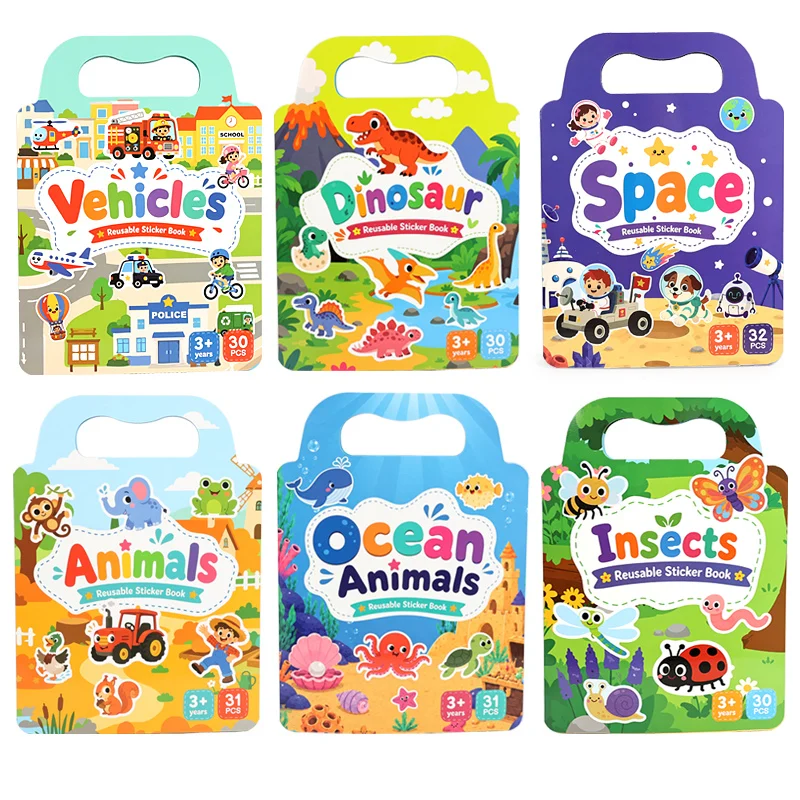 Portable Reusable Sticker Book Multiple Scenarios Jelly Paste Toy Educational Learning Travel Stickers Activity Books