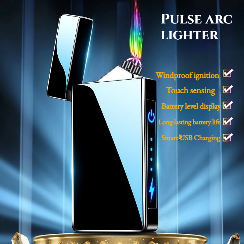 

New Battery Level Display Pulse Double Arc Lighter Touch-sensitive Charging Men's High-end Business Cigarette Accessory
