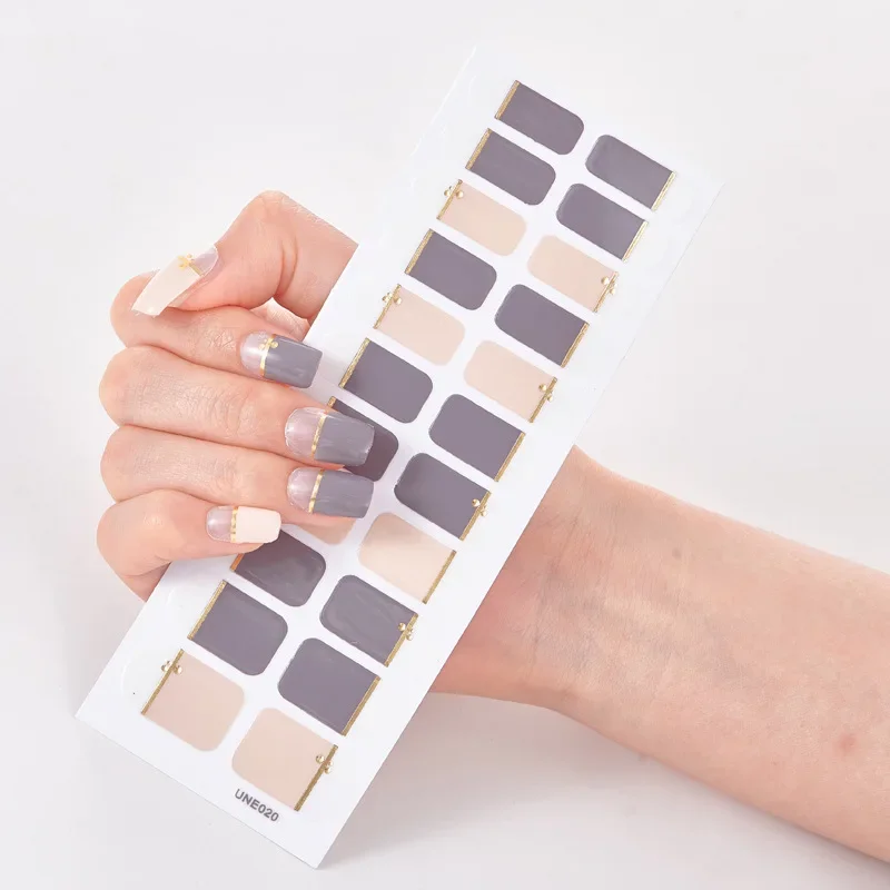 16Tips Semi-Cured Gel Nail Sticker Pure Color UV/LED Lamp Gel Nail Polish Wraps Long-Lasting Full Cover Gel Sticker Nail Decor