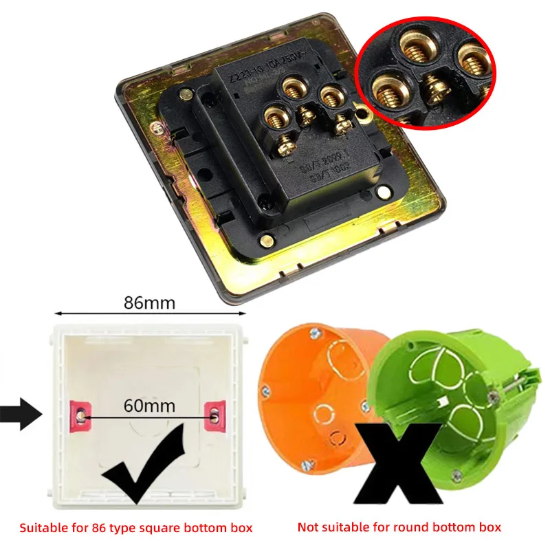 Lampada da parete con interruttore retrò, pannello interruttori, presa di corrente UK13A in acciaio inossidabile bronzo con doppia presa di alimentazione universale per ricarica USB