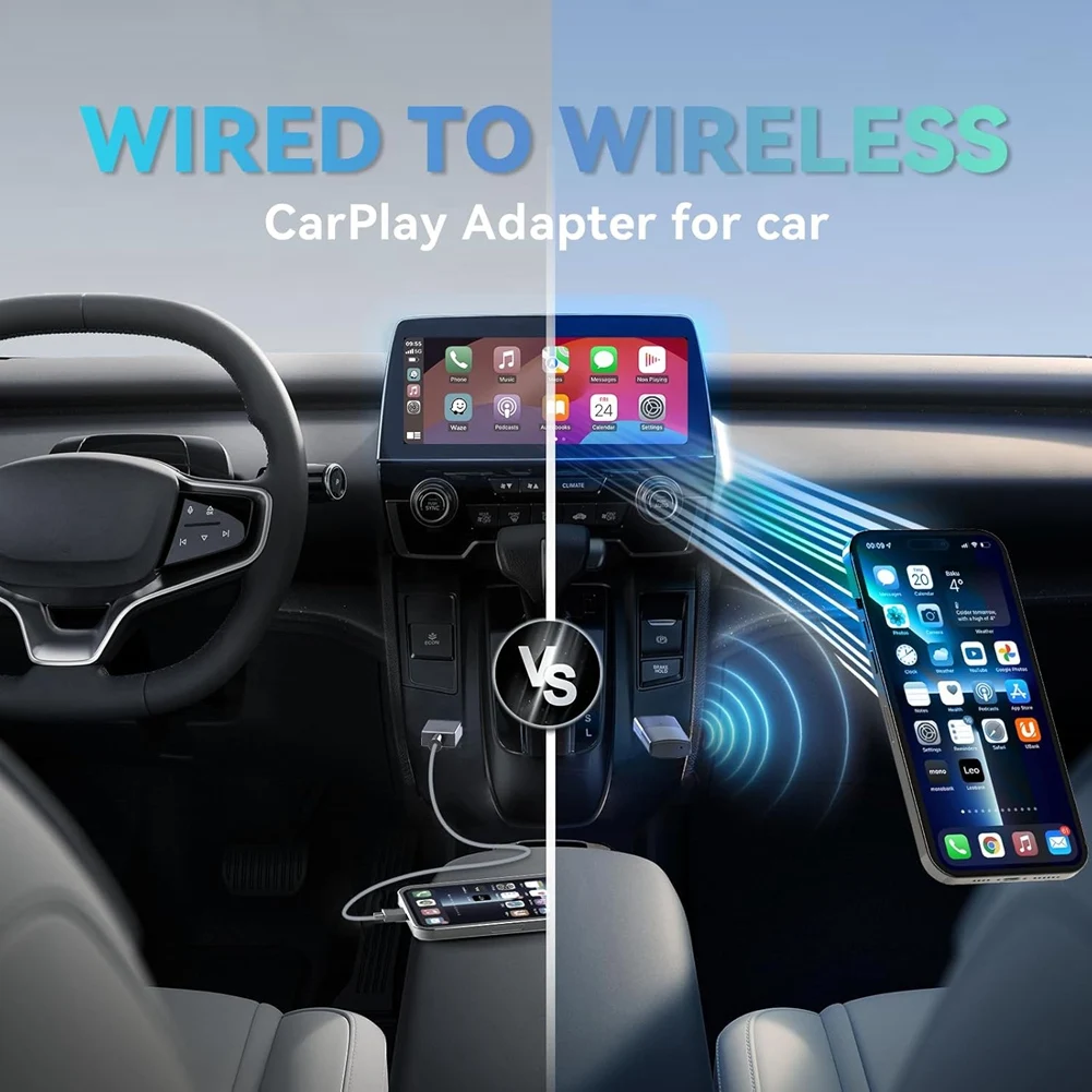 Wireless CarPlay Adapter for Converts Cars Wired to Wireless CarPlay Compatible for IOS 10+ with USB C Plug
