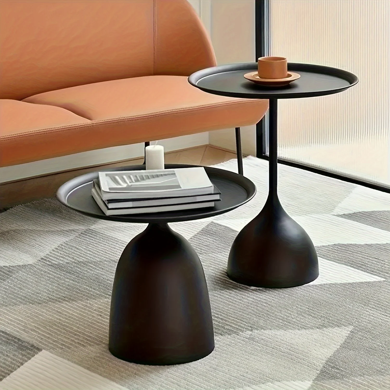 2-Piece Round Nesting Side Table Set, Modern Metal End Table for Small Spaces, Minimalist Accent Coffee & Bedside Tray Stand