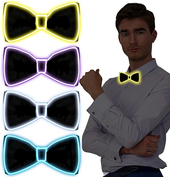 Men Glowing Bow Tie EL Wire Neon LED Luminous Party Haloween Christmas Luminous Light Up Decoration Bar Club Stage Prop Clothing