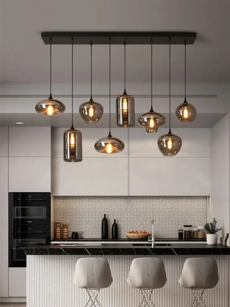 Grey Glass Pendant Light Creative Personality Bar Pendant Lamp Dining Room Cafe Industrial Chandelier Home Decoration Lights