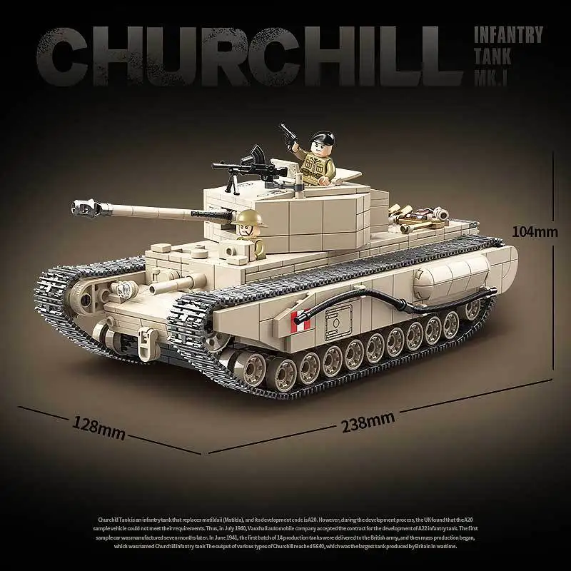 

1031pcs Churchill Infantry Tank Armor Building Blocks Assembly Toy for Boys Educational Toy Model Vehicle NO.100238