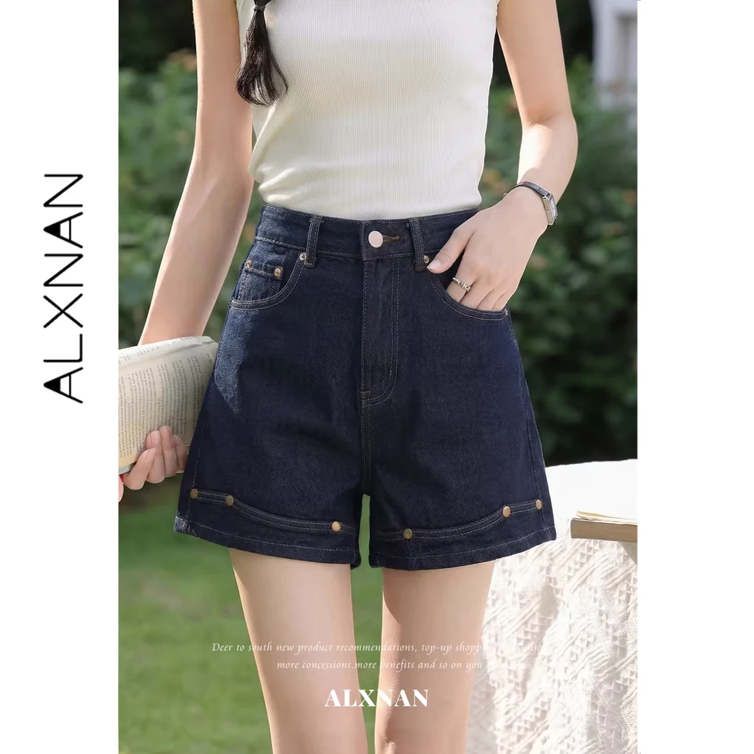 

Винтажные синие джинсовые шорты ALXNAN с высокой талией, широкими штанинами, свободного кроя, женские летние повседневные короткие джинсовые брюки L62890A