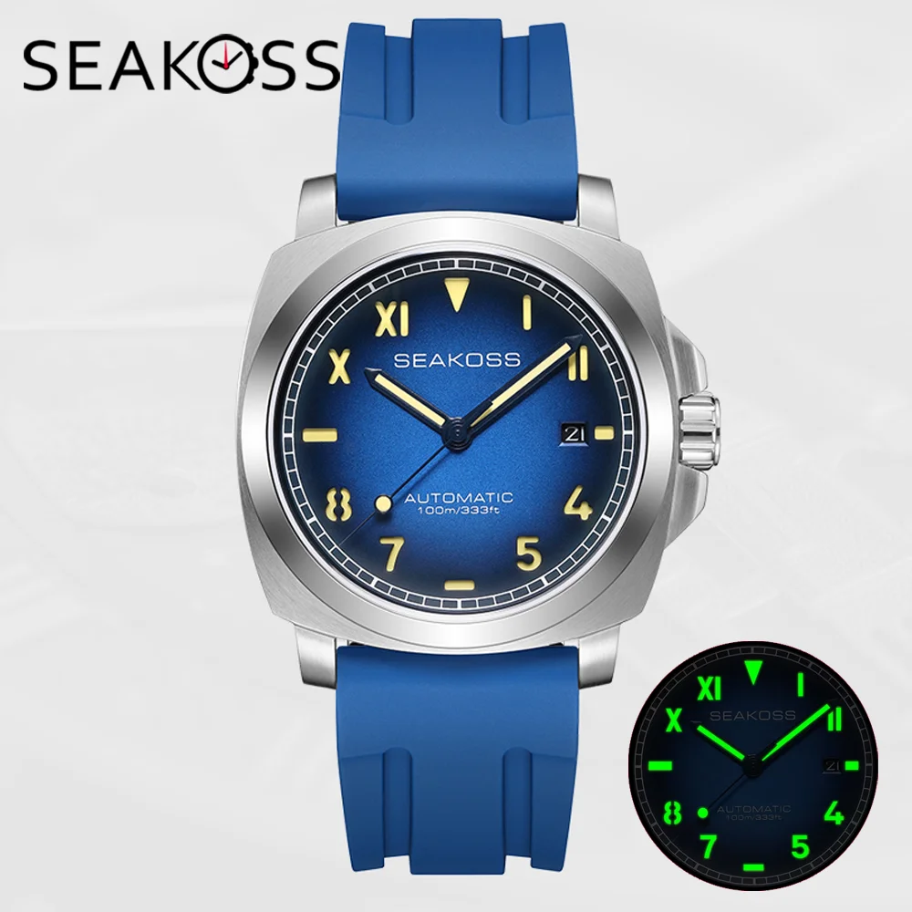 

Мужские роскошные автоматические механические часы SEAKOSS 40 мм, водонепроницаемые до 100 м, с механизмом Seagull ST1612, светящимся календарем