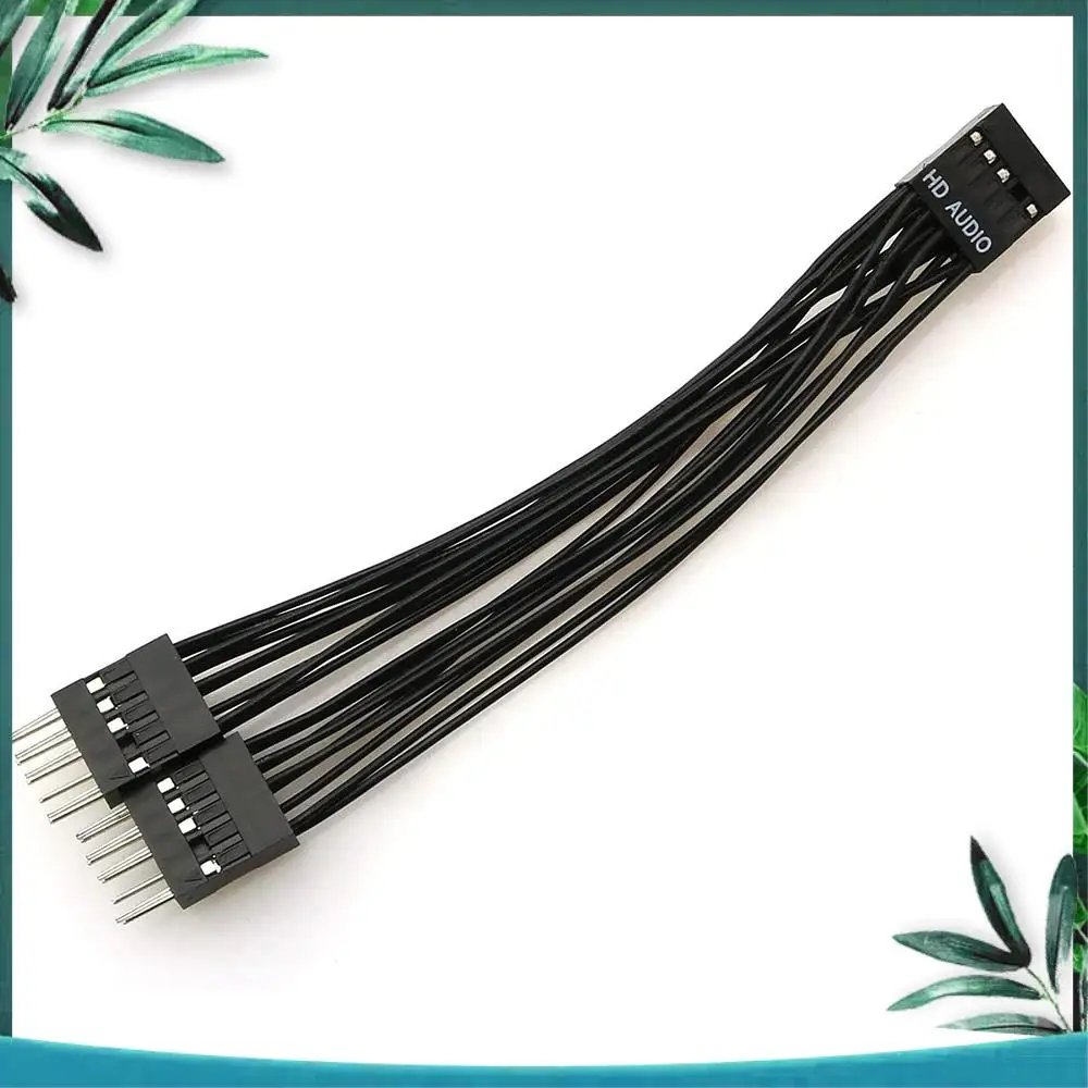 (NEW) Motherboard HD Audio Extension Cable 9Pin 1 Female To 2 Male Y Splitter Cable Black For PC DIY 10Cm, 2 Pack