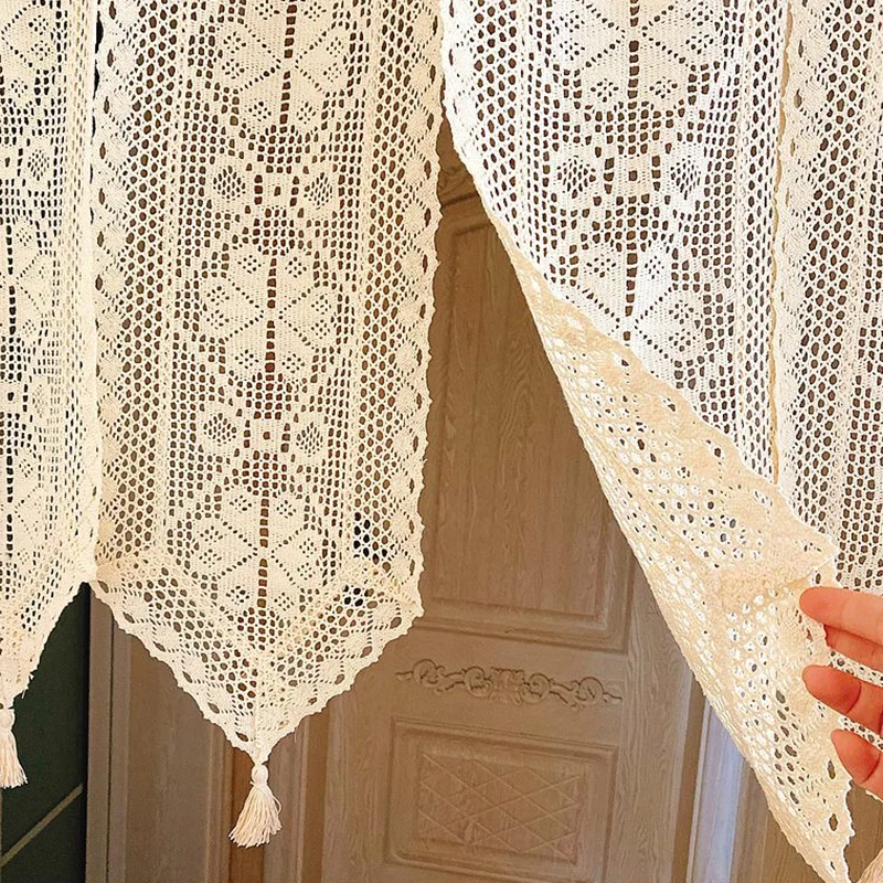 American Country Crochet Hollow Door Curtains for Kitchen Door Manual Tassel Combined Curtains Family Decorate Partition #A137