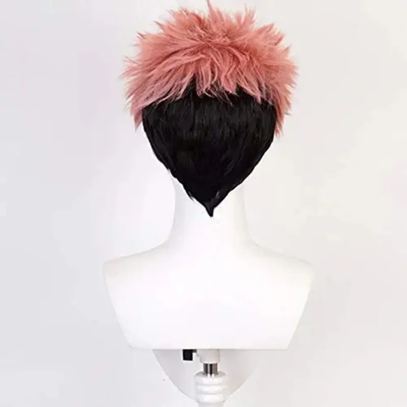 Shancon อะนิเมะ Yuji Itadori วิกผมสีชมพูผสมสีดําสั้น Curly Party ฮาโลวีนคอสเพลย์ Props อุปกรณ์เสริมสําหรับผู้ใหญ่