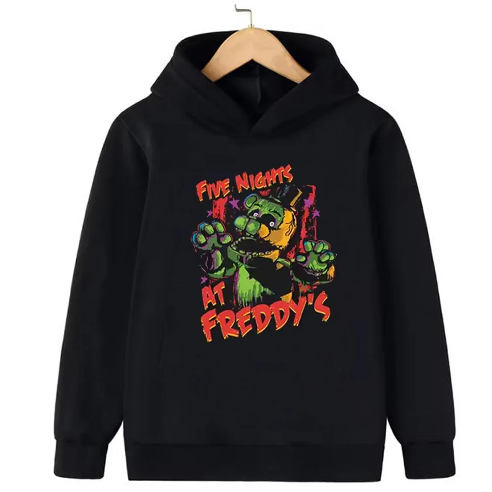 Cinco noites crianças em freddys dos desenhos animados meninas menino moletom com capuz quente moda coreana casual topos meninas roupas