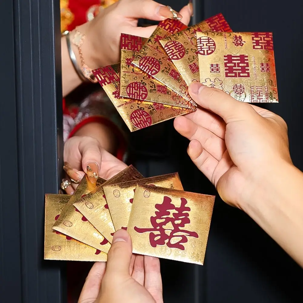 50Pcs Blessing Words Wedding Red Packet Traditional Auspicious Door-blocking Red Envelopes Paper Chinese Happy Bag New Year Gift