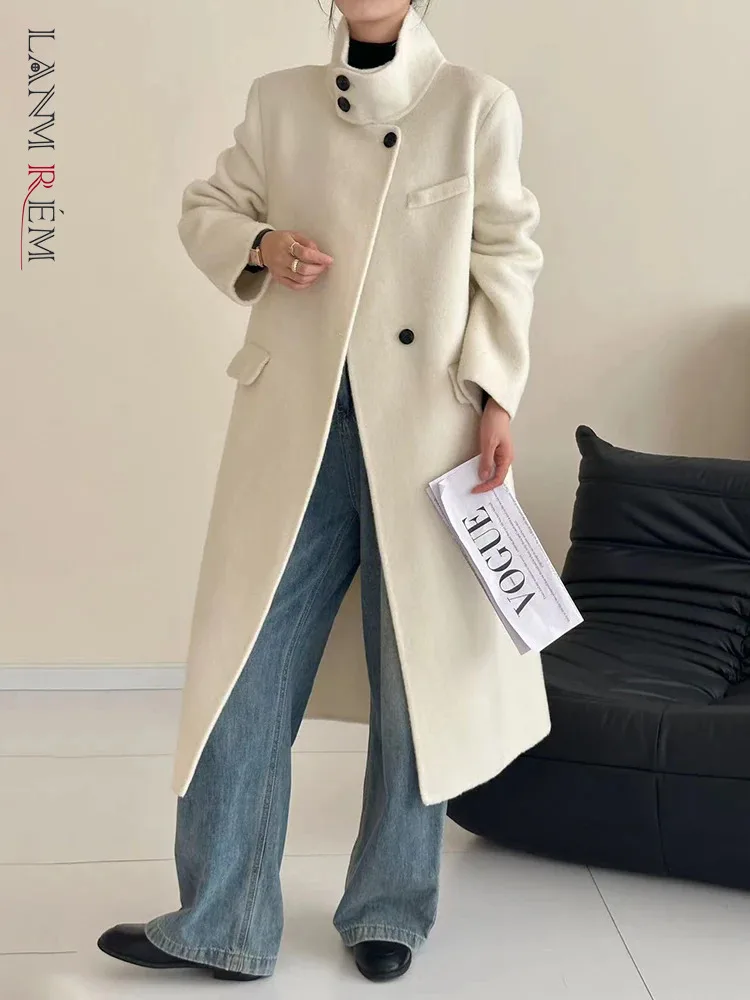 

[LANMREM] Elegant Woolen Coats For Women Turtleneck Single Breasted Warm Female Long Outwear Fashion 2024 Winter New 26C696