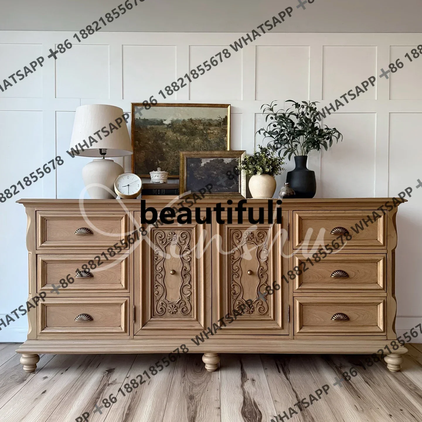 

ZJFrench solid wood dining side cabinet small apartment against the wall locker American living room ornament storage cabinet