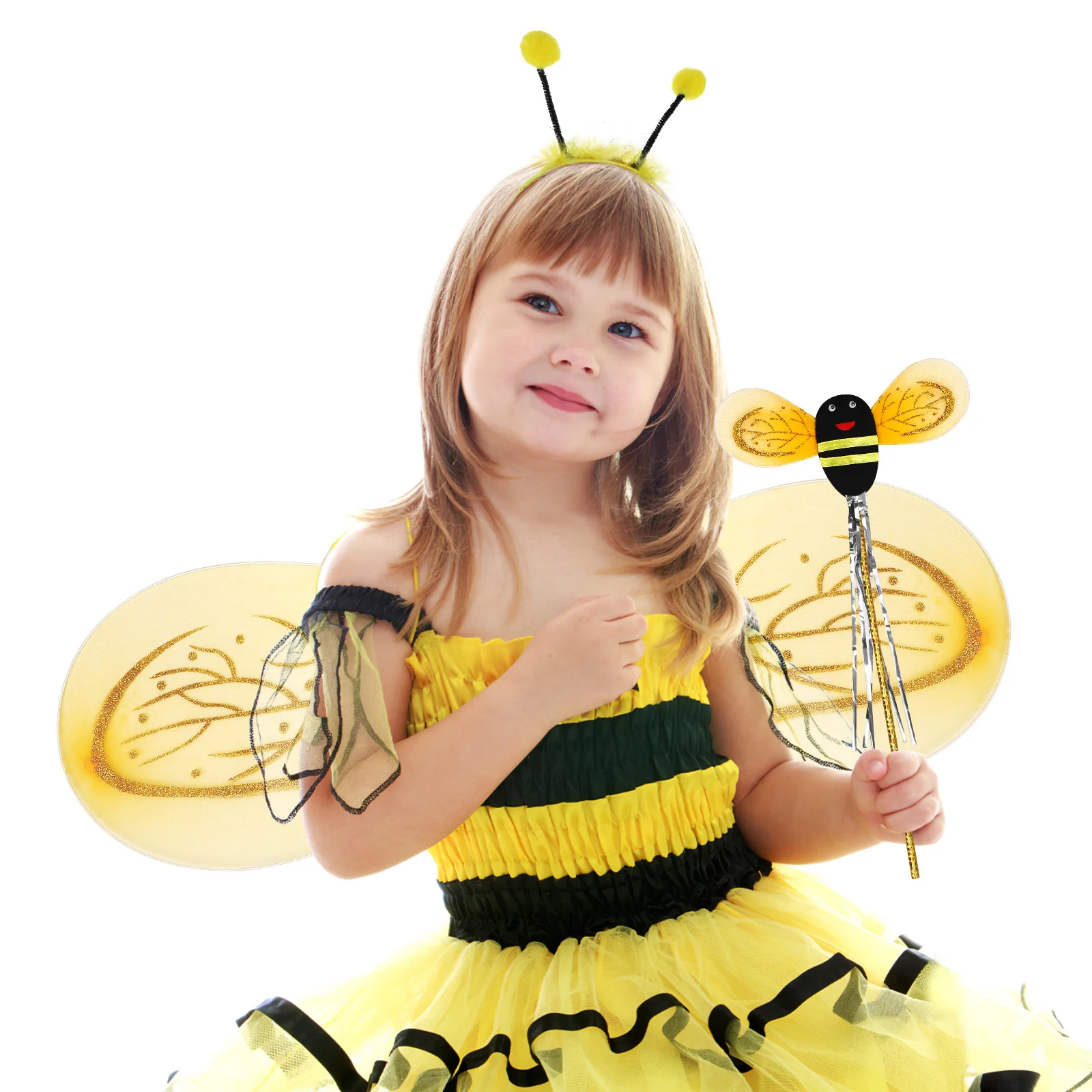 Carnival Stage Performance Cosplay Party Bee Wings Headband Wand Bee Costume Props Bee Cosplay Costume for Girls Kids Boys