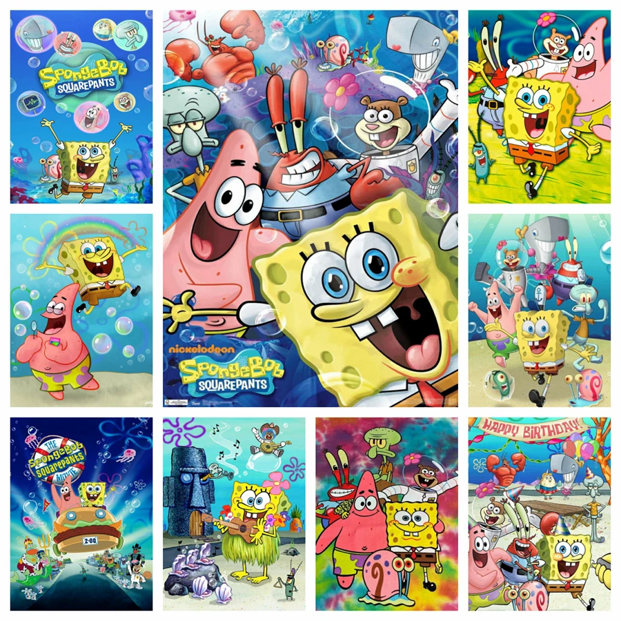 

SpongeBob SquarePants 2024 New 5D American Animation Round Diamond Painting Kit Cross Stitch Squidward Handmade Mosaic Art Gifts