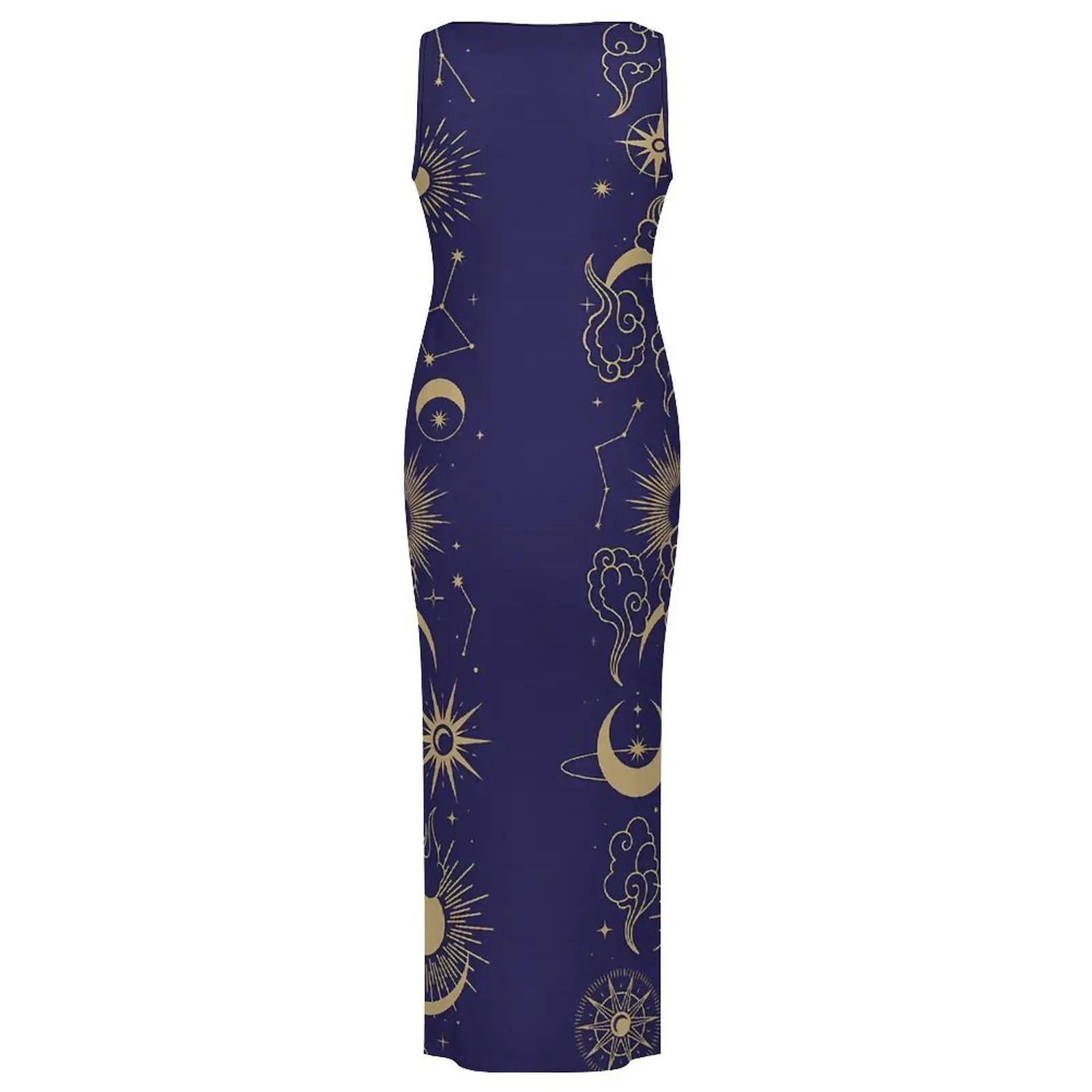 Retro Astrologie Kleid Ärmellose Himmlische Mond Street Style Maxi Kleider Elegante, Figurbetontes Kleid Frau Design Oversize Vestido