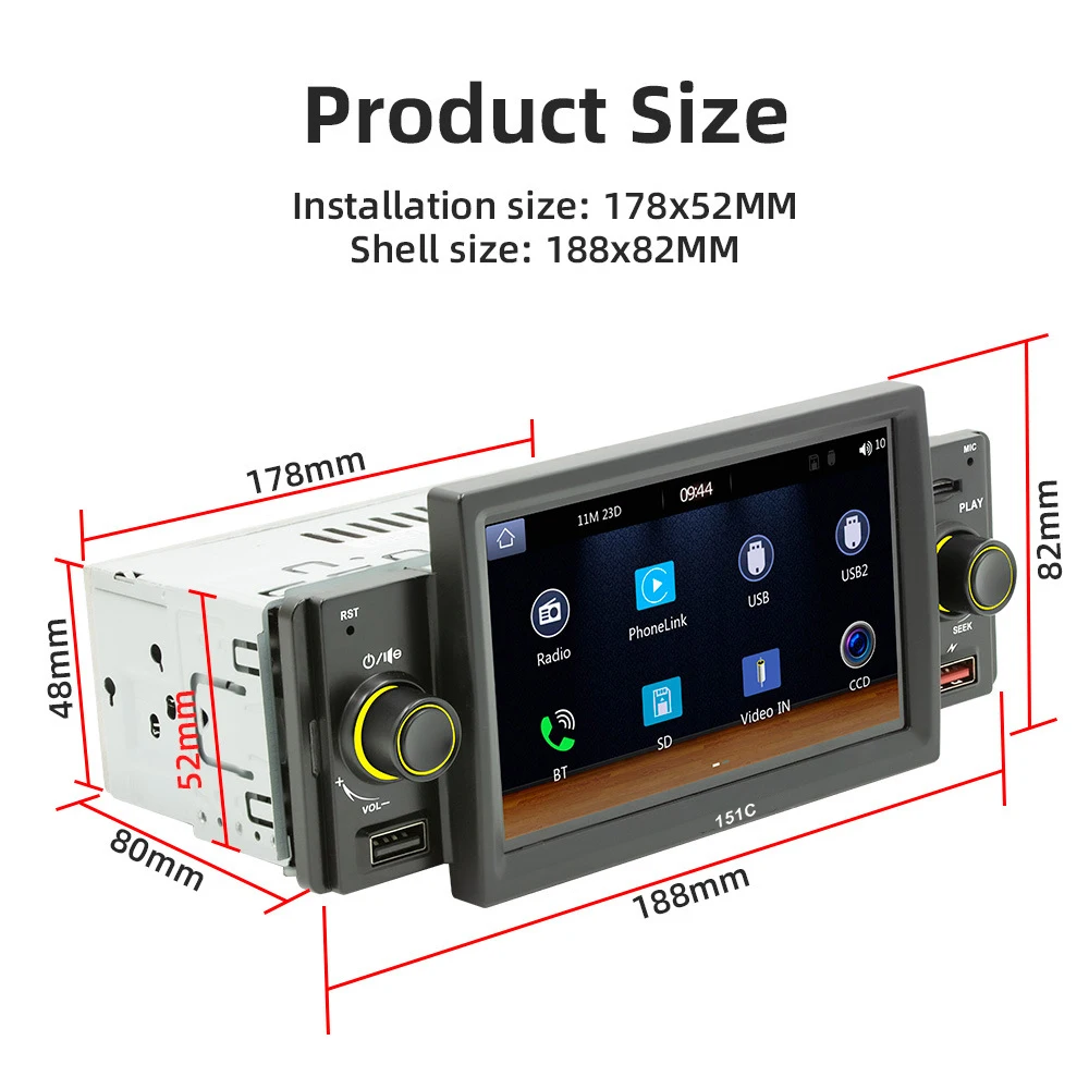 Car Multimedia MP5 Player Bluetooth Music FM Radio Support FLAC APE MP3 WMA USB Input