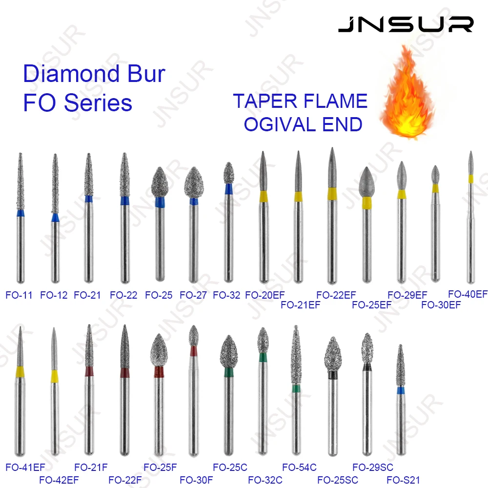 5 sztuk/paczka serii FO płomieniowo-ostrołukowe dentystyczne wiertła diamentowe dentystyczne dla szybka prostnica FG Dia 1.6MM