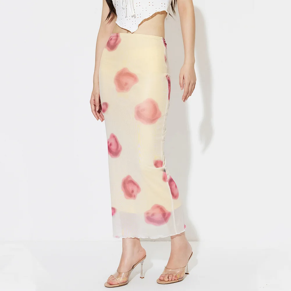 Summer High-Waisted Slim Fit Printed Mesh Skirt