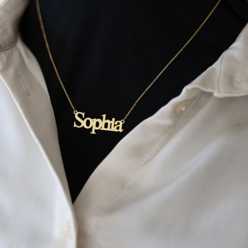 Custom Trendy Name Necklace Women Girl Jewelry Personalized Gold Color Nameplate Pendant Necklace Daily Wearing Accessories