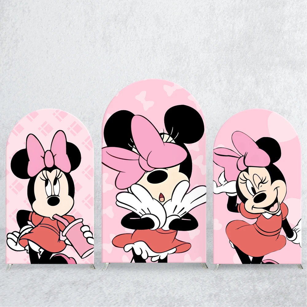

TB Disney Pink Cute Minnie Arch Backdrop Cover Spandex Mickey Mouse Cartoon for Kids Girl Birthday Party Background Decoration