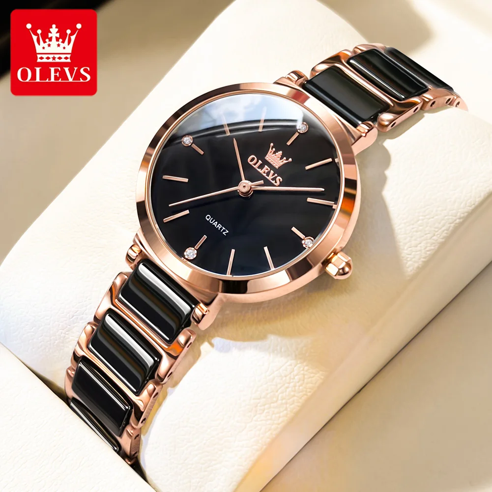 OLEVS New Fashion Ceramics Watchstrap Quartz Women Watch Waterproof Luxury Brand Watch For Women Date Clock Gift