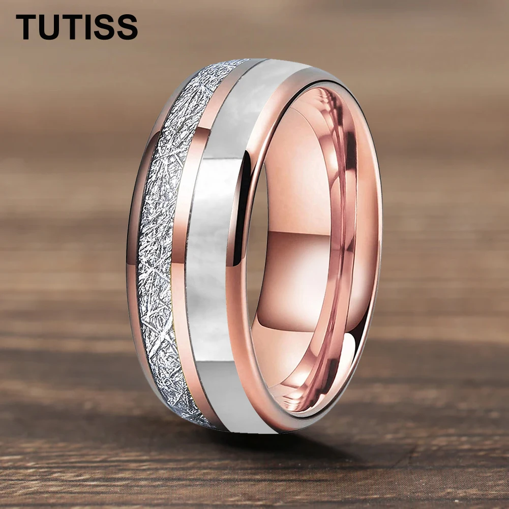 توتيس 6/8 مللي متر قبة الأخدود المزدوج مطعمة النيزك وأم اللؤلؤ قذيفة التنغستن كربيد حلقة الذكرى التذكارية