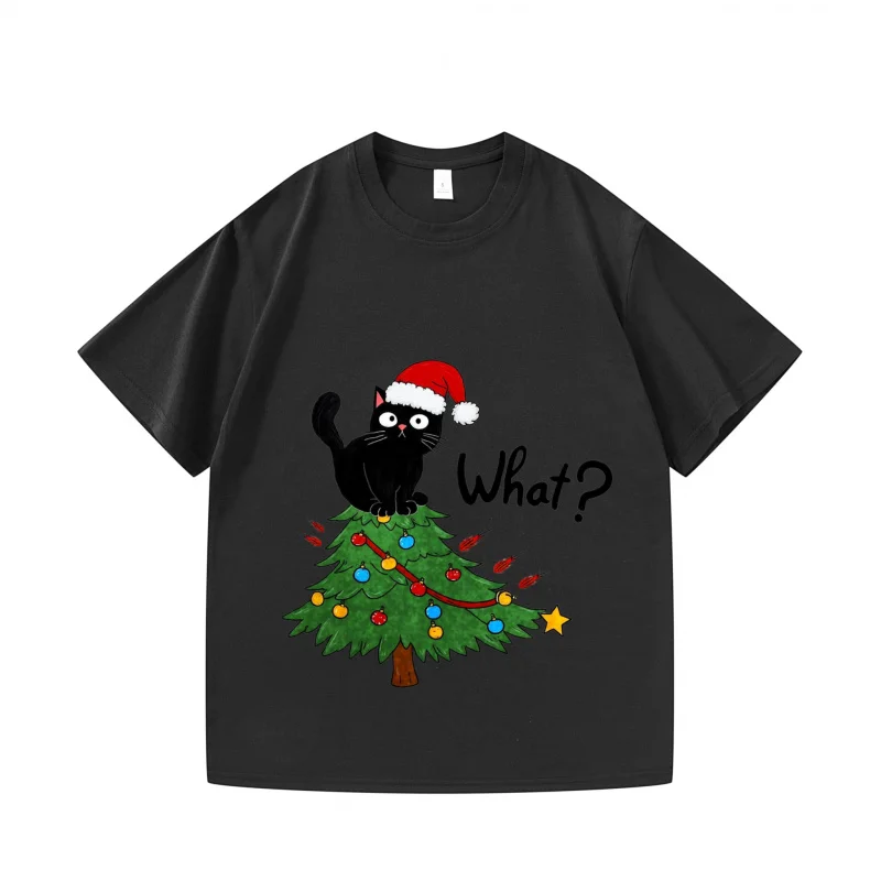 

Мужская футболка черная с принтом кота на рождественской елке с токим Текст для рождественской вечеринки, фестиваля, идея подарка на праздник