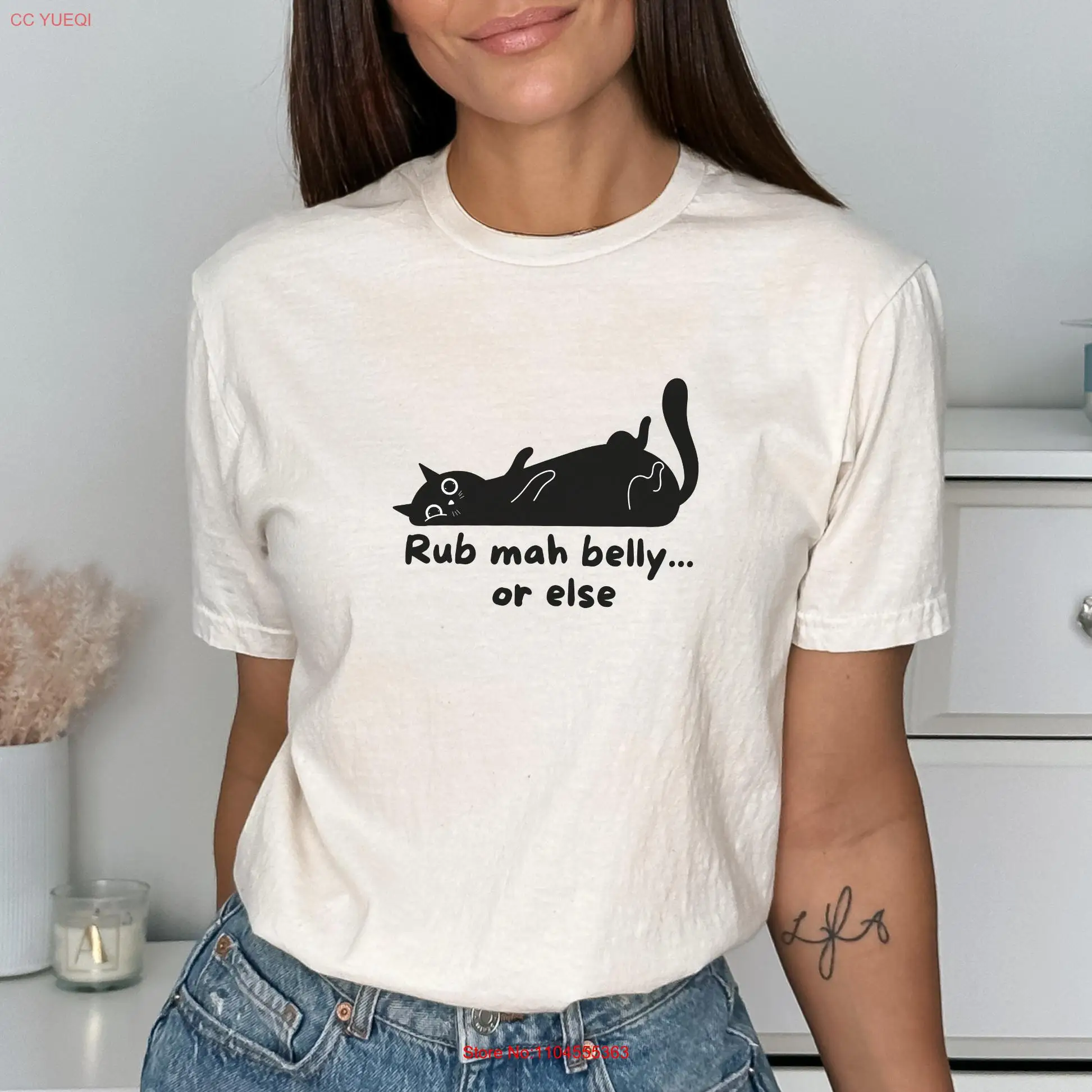 

Футболка Rub mah Belly Or Else с забавной надписью Cat Lover s for Lovers Mom GifT с длинными или короткими рукавами
