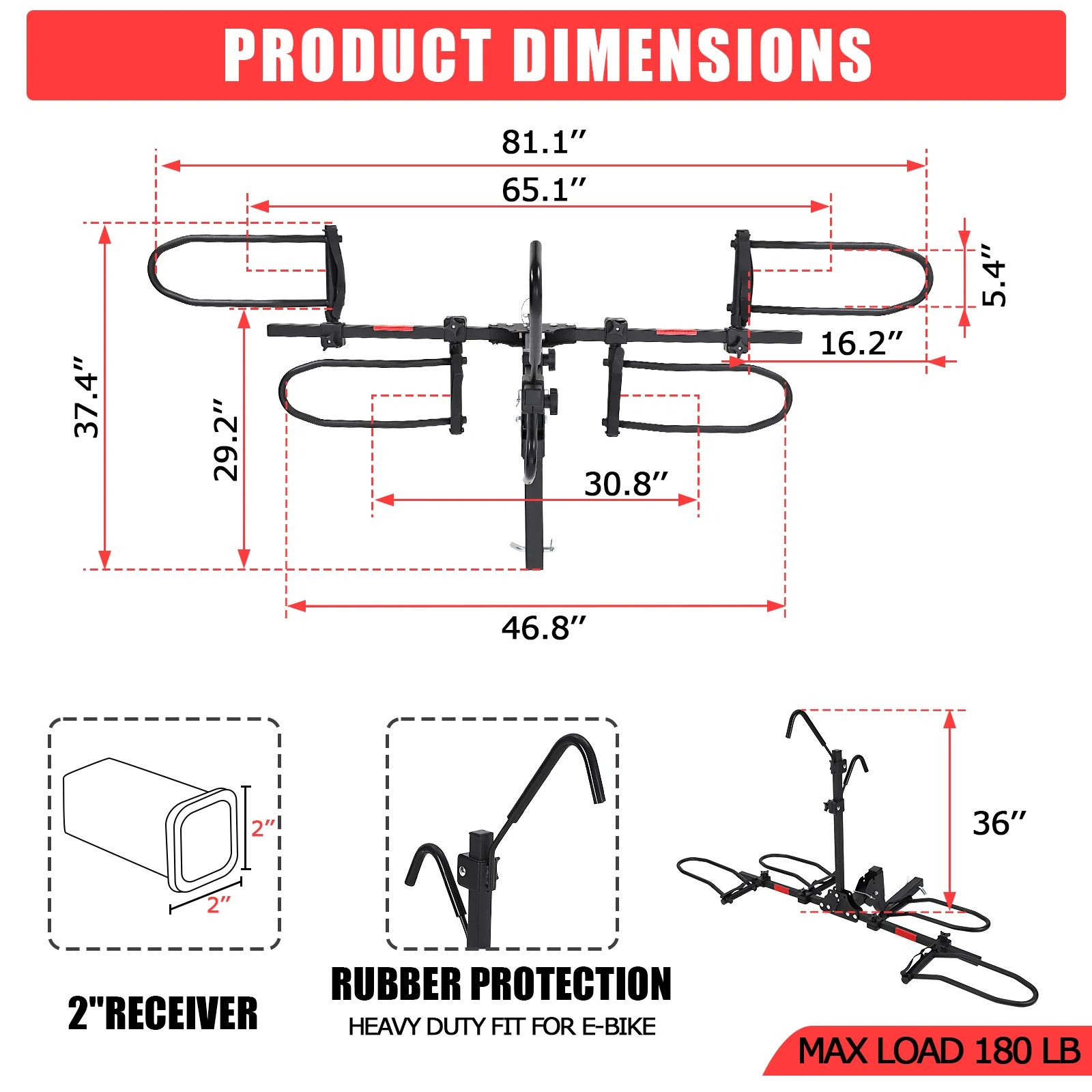 Car Bike Racks for 2 Bikes,Foldable Ebike Racks for Tow Hitch 2 Bike Fat Tire,2