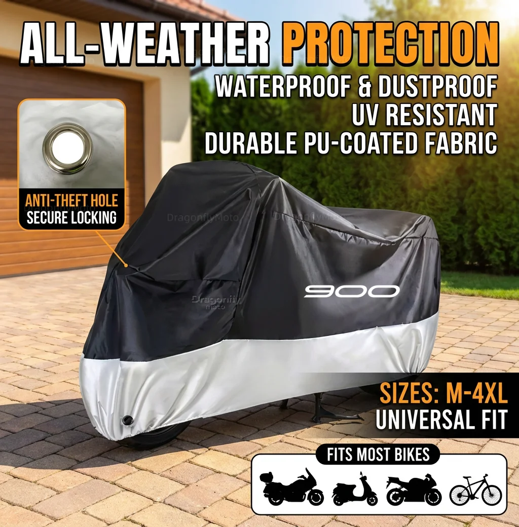 

Всесезонный чехол для мотоцикла KAWASAKI Z900 Z 900 2017-2026 (2025, 2024, 2023) серебристо-черный, водонепроницаемый, пылезащитный, с защитой от УФ-излучения