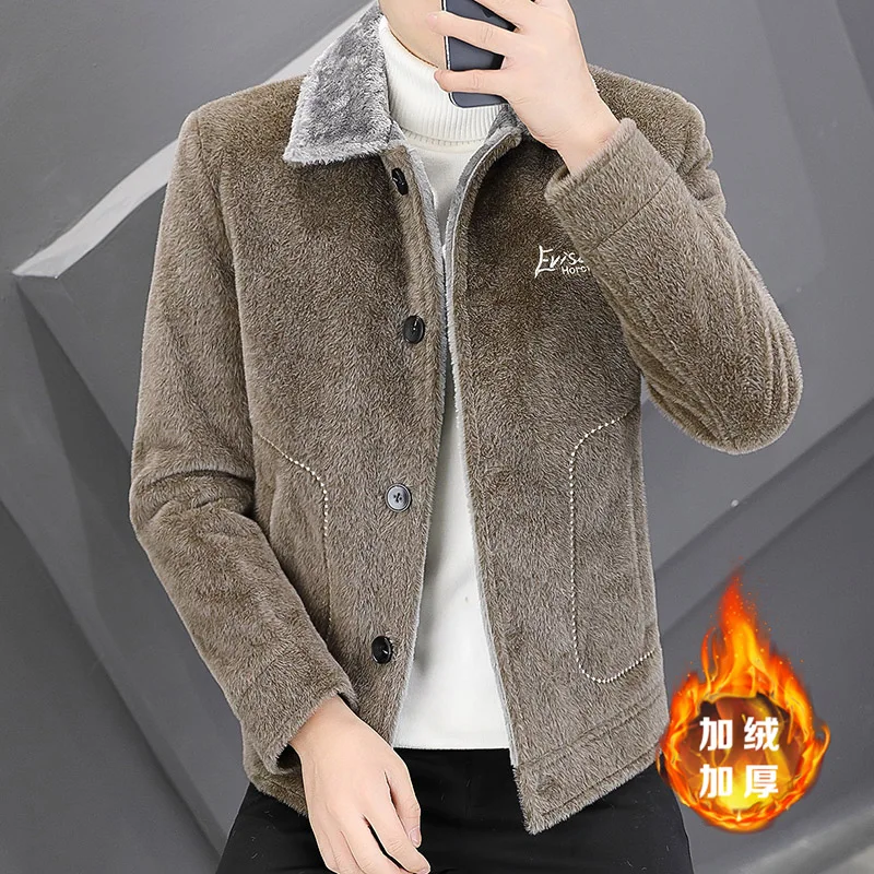 New Fashion Men\'s Fleece Jacket Turn Down Collar Thick Coats Thicken Warm Outwear Male Winter Streetwear Coa