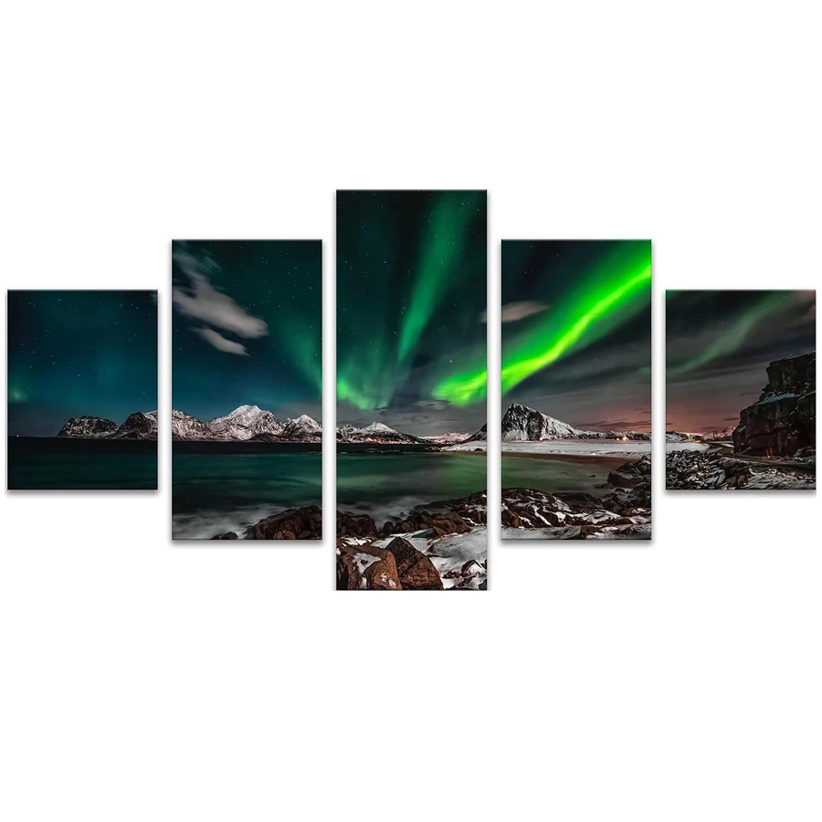 5 Alaska Northern Lights diamond painting kits Green Northern Lights Scenery full drill diamond mosaic abstract art home decor
