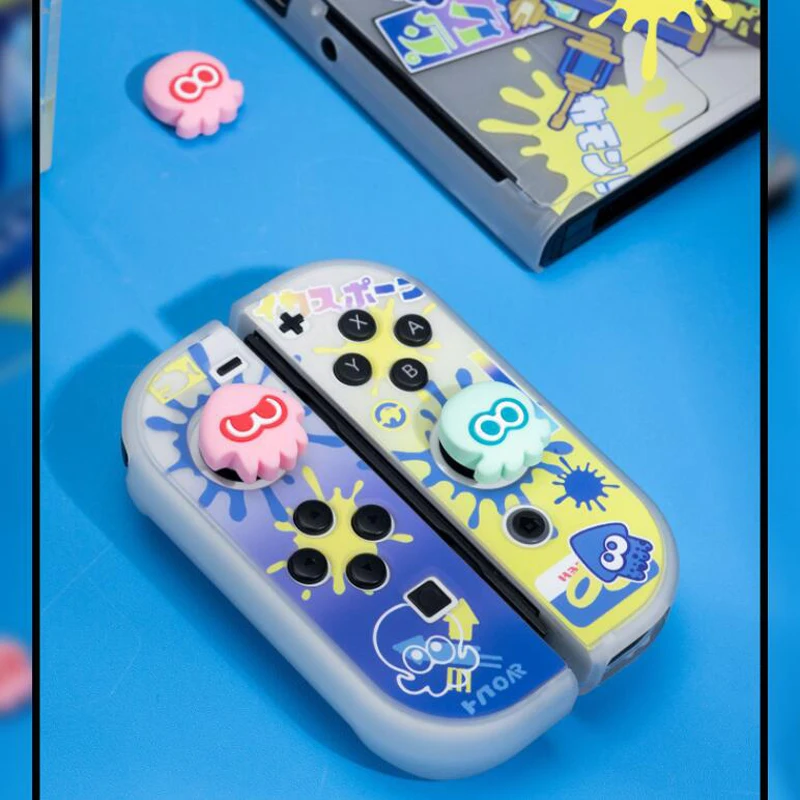 Cubierta de Joystick suave de silicona de calamar y pulpo colorido para Nintendo Switch Oled NS Lite Joy-con Thumb Stick Grip Cap Protector
