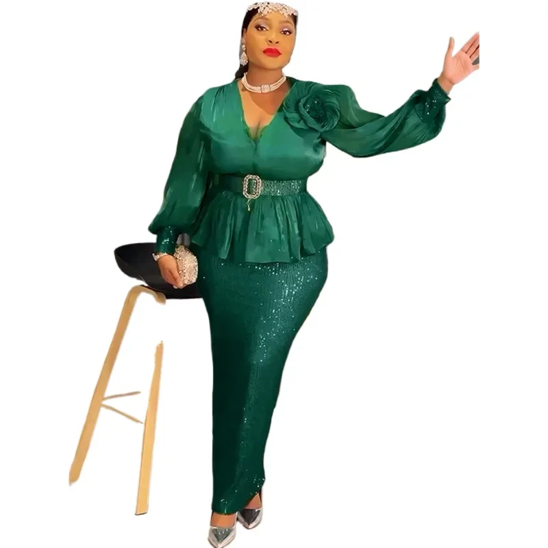 

Plus Size African Party Long Dresses for Women 2025 New Dashiki Ankara Sequin Evening Gowns Turkey Outfits Robe Africa Clothing