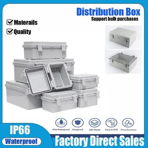 Caja electrónica IP66 gris/transparente, caja con bisagra para instrumentos, carcasa de distribución impermeable para exteriores, plástico para PC