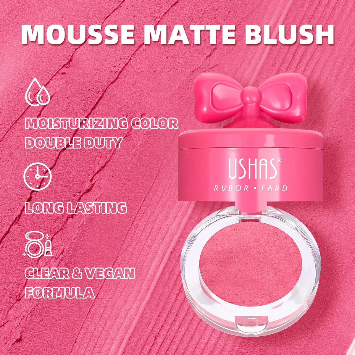 USHAS, verkrijgbaar in 8-kleuren, blushcrème, met spiegel, gezichtscrème en poeder in één verpakking, waterdicht.