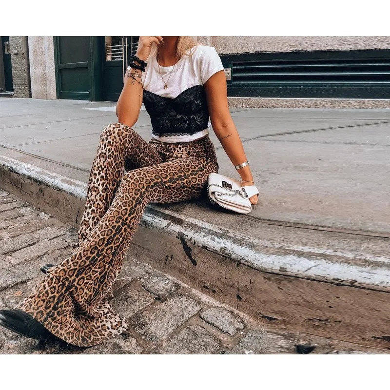 2025 Women's New Leopard Print High Waist Bottom Flared Pants