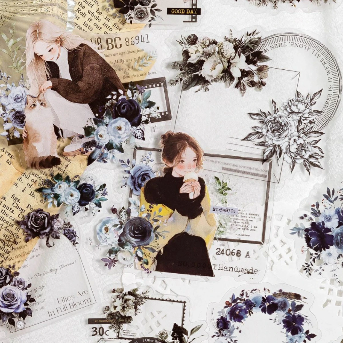 Floral Extension Series Literary Flower Character Landscaping PET Sticker Creative DIY Journal Material Collage Stationery